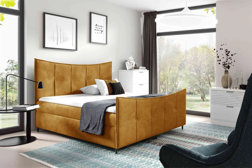 Continental lova "BERGAMO LIUX" su įmontuotu čiužiniu ir antčiūžiniu garstyčių spalvos