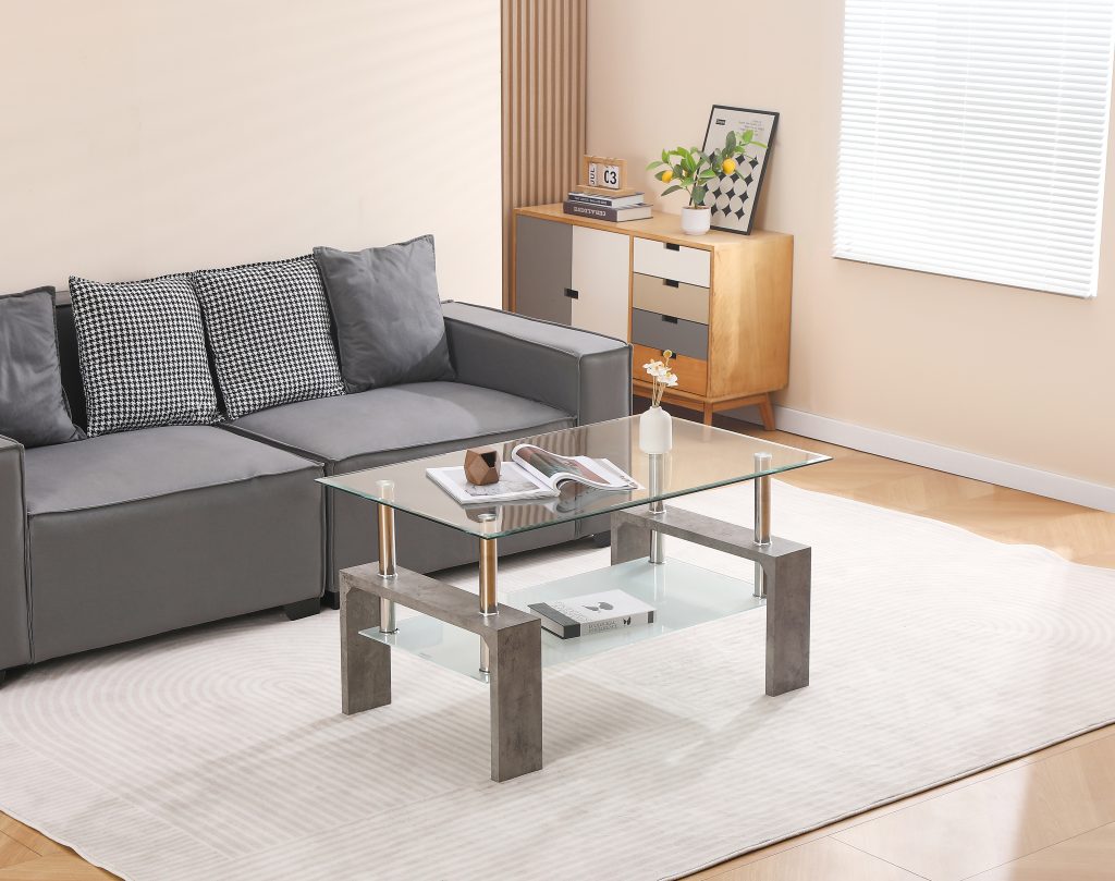 LAMARA stiklinis staliukas (#78024 Concrete)