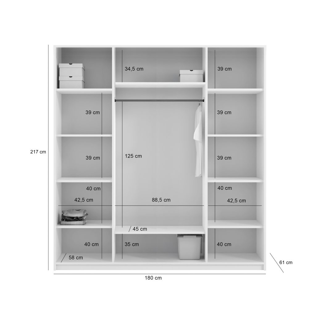 NICEA 180 spinta be veidrodžių (Windmill Dark) išmatavimai ir išdėstymas