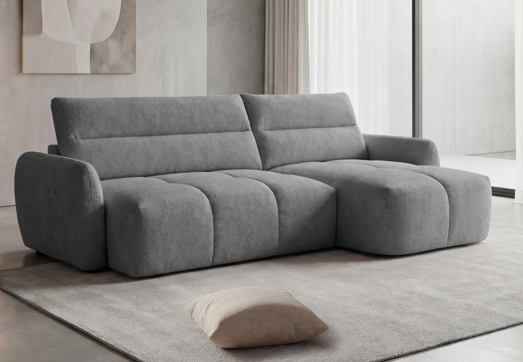 NUTI (II gr.) minkštas kampas su elektrine funkcija (Monte-90) D pilkos spalvos interjere