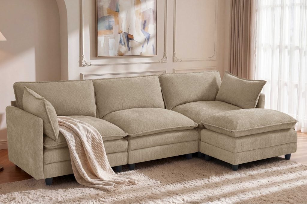 JUNONA (II gr.) sofa su pufu (Chenille KR7168-09)