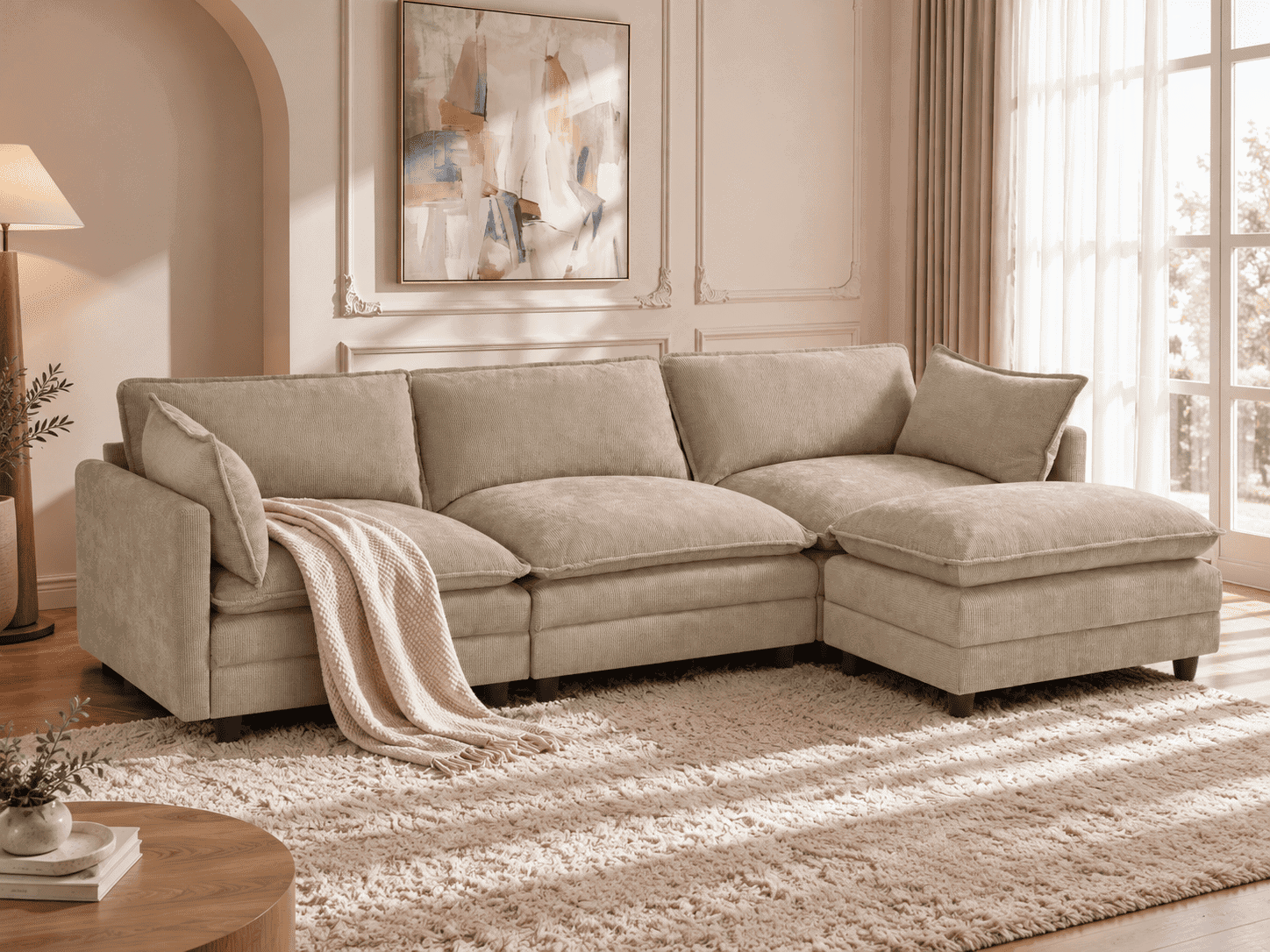 JUNONA (II gr.) sofa su pufu (Chenille KR7168-09)