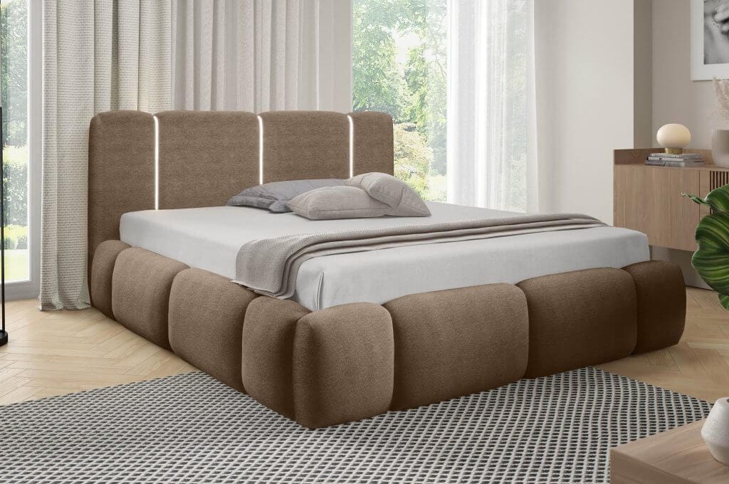 BIANCO 160 (III gr.) lova su LED apšvietimu (Lambi-04) rudos spalvosinterjere