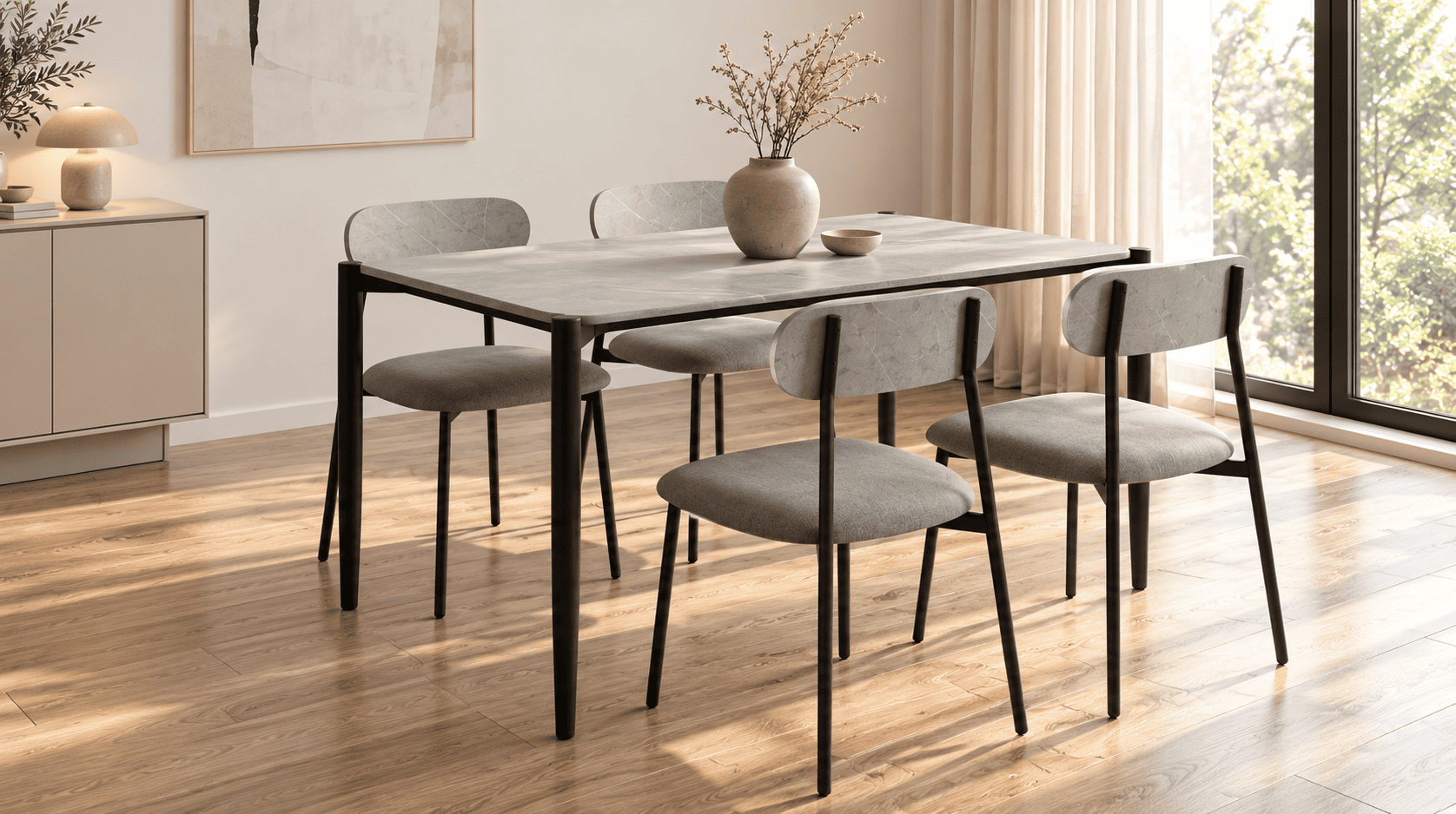 AKAPELA stalas + 4 (I gr.) kėdės (G019-01-15 Grey Marble/378-26 Pilkas) 10