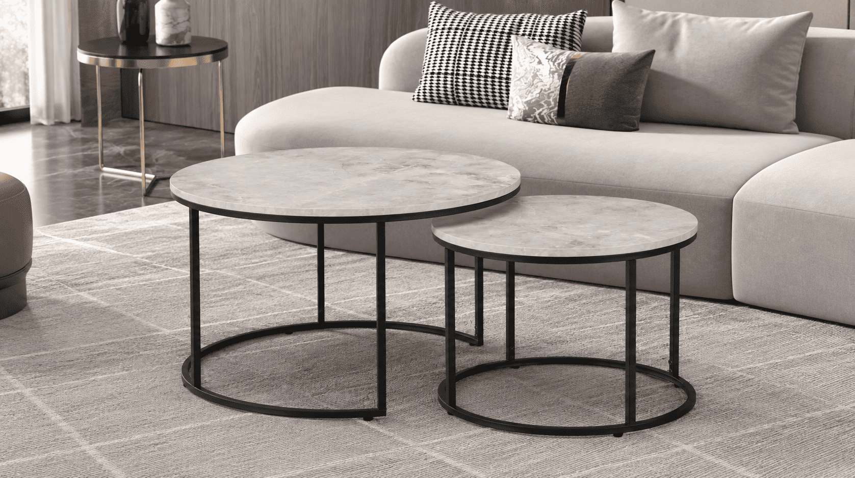 KIRO apvalių staliukų komplektas (2vnt.) (Grey Marble Melamine Nr.13) 05