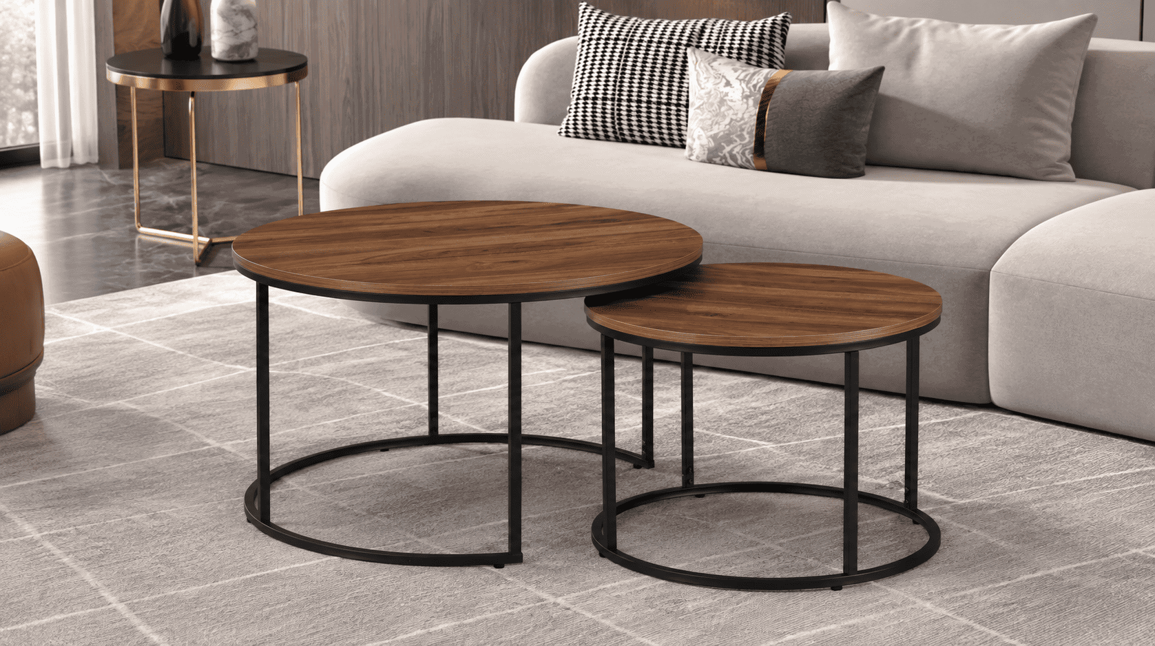 KIRO apvalių staliukų komplektas (2vnt.) (Walnut 8149-03) 05