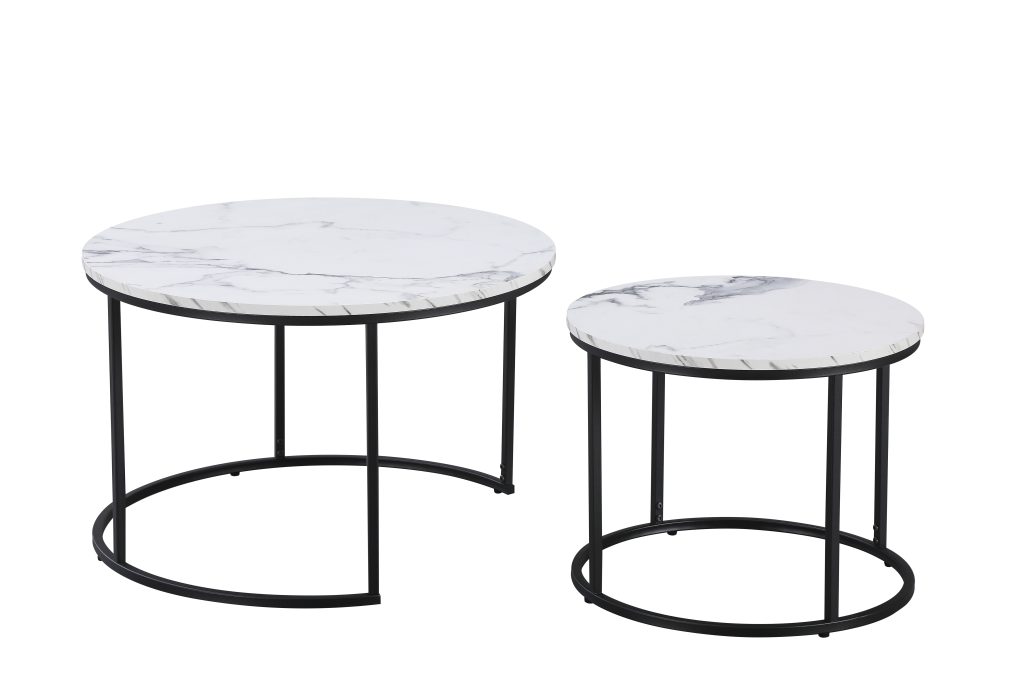 KIRO apvalių staliukų komplektas (2vnt.) (White Marble Melamine Nr.01) 2