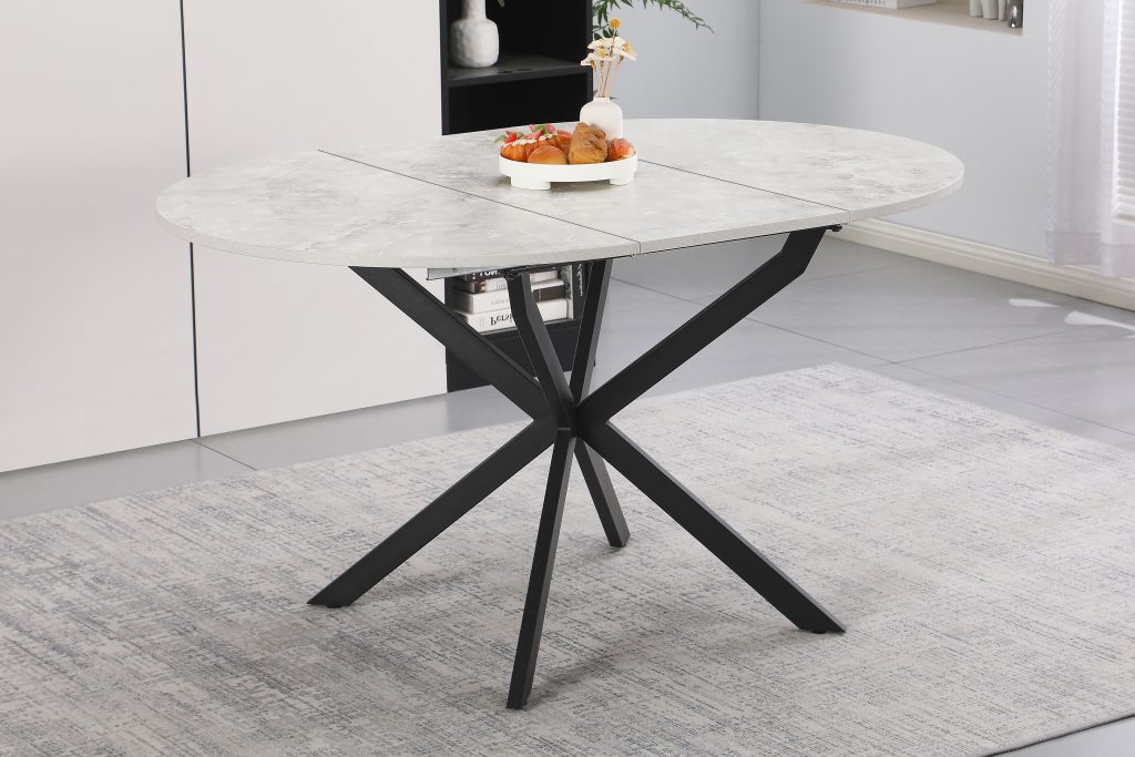 ORBO-100 apvalus išskleidžiamas stalas (Grey Marble Melamine Nr.13)