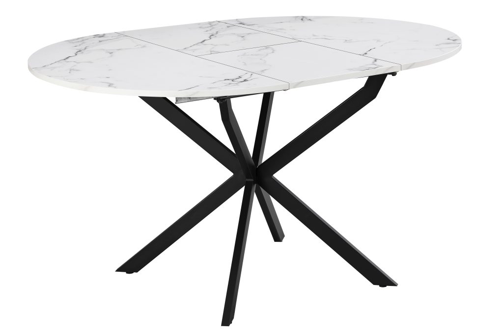 ORBO-100 apvalus išskleidžiamas stalas (White Marble Melamine Nr.01) 1
