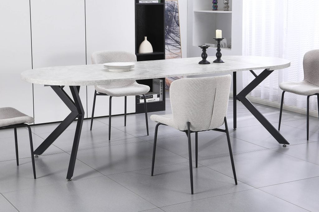 PERO-80 apvalus išskleidžiamas stalas (Grey Marble Melamine Nr.13)