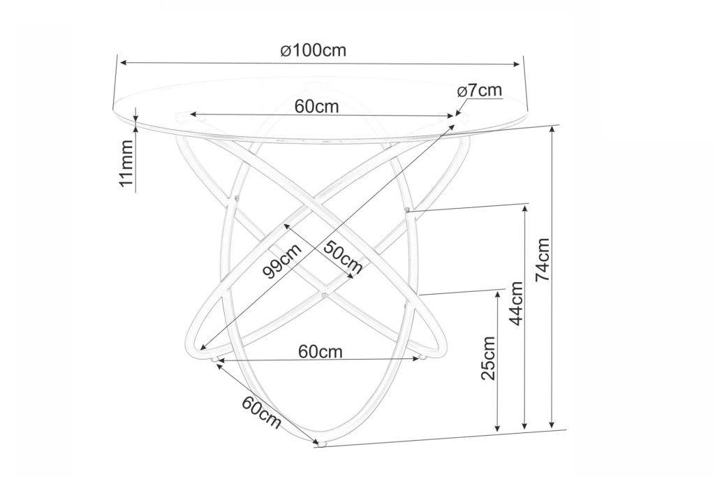 ORBIT FI-100 apvalus stiklinis stalas (Aukso spalvos kojos) #4