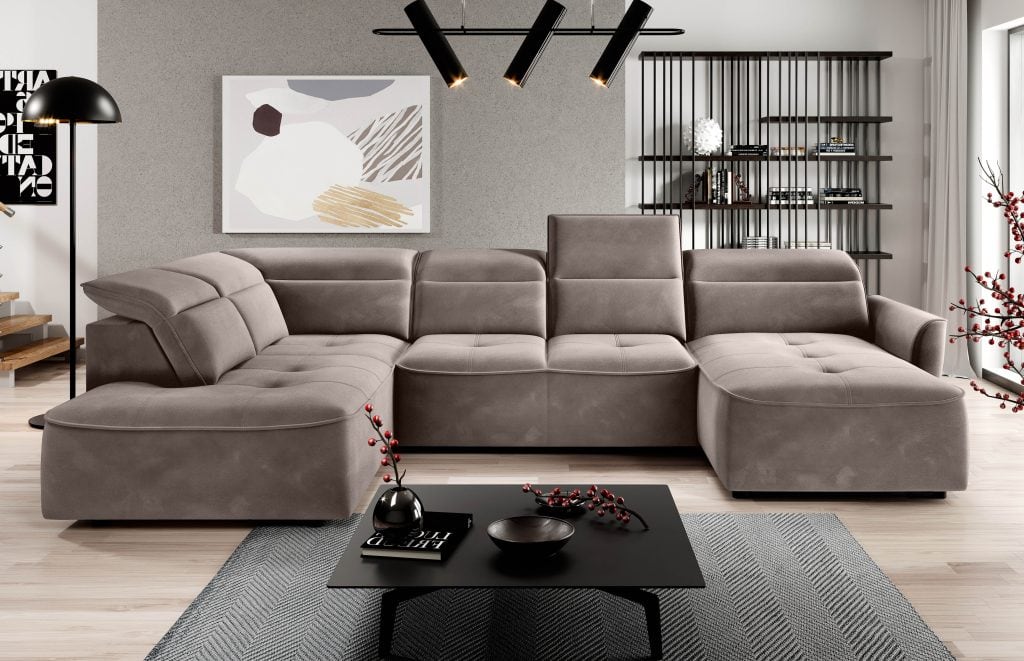 MURILLO-XL (I gr.) minkštas kampas su elektrine funkcija (Whisper-05) D su staliuku