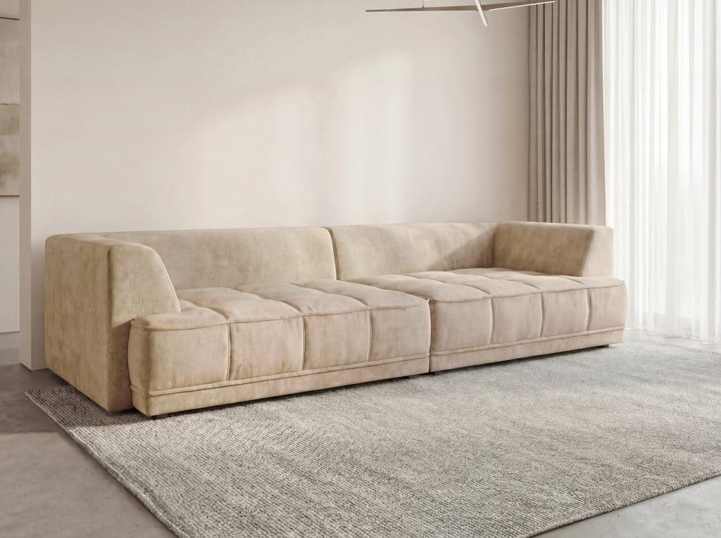 tiga sofa smėlio spalvos